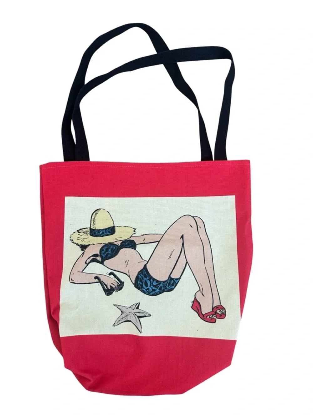 Red Graphic Pinup Girl Canvas Beach Tote Bag Beach Market Bag